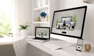 Responsive web design displayed on desktop, laptop, and mobile devices showcasing a conversion focused website for a Las Vegas local business