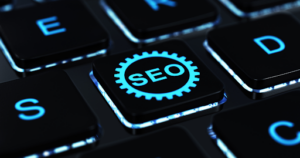 SEO services Kansas City concept showing digital search engine optimization on keyboard for small business growth and local SEO rankings