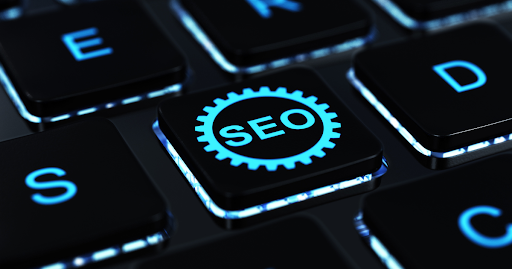 SEO services Kansas City concept showing digital search engine optimization on keyboard for small business growth and local SEO rankings