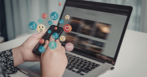 social media marketing Las Vegas strategy showing mobile engagement growth, likes, and digital interaction for brand awareness and lead generation.