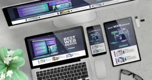 Custom web design displayed across desktop, tablet, and mobile devices for responsive performance