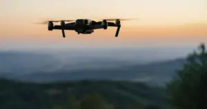 Aerial drone capturing scenic landscape footage for professional videography and virtual tours.