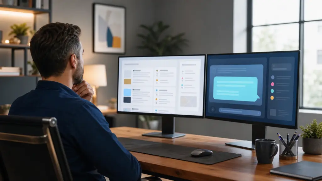 SEO vs AEO comparison on two screens for a local business owner
