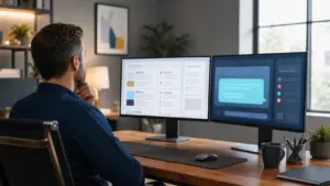 SEO vs AEO comparison on two screens for a local business owner